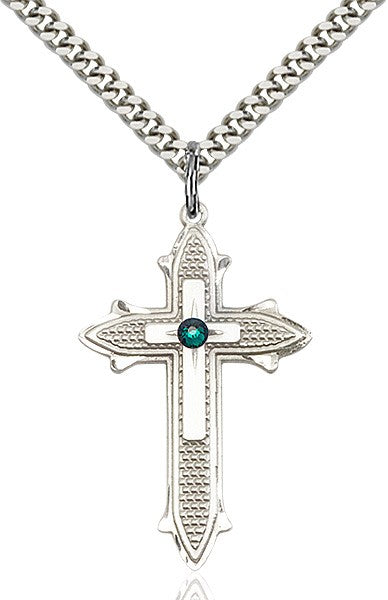 Large Textured Cross Pendant with 3mm Swarovski bead Birthstone Option for Women