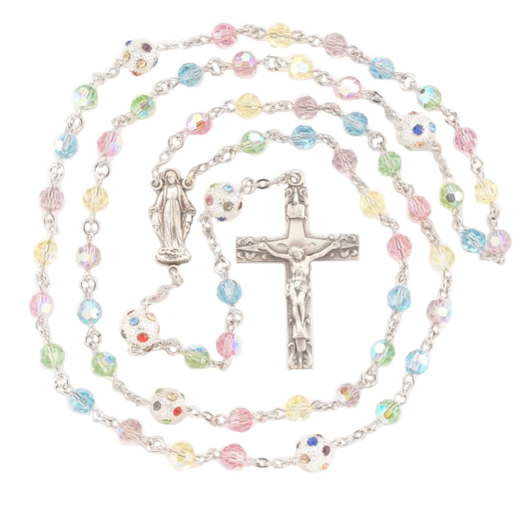 Multi Color Swarovski Crystal Rosary in Sterling Silver