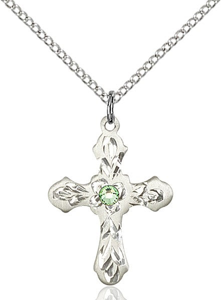 Medium Floral and Petal Cross Pendant with Birthstone Options