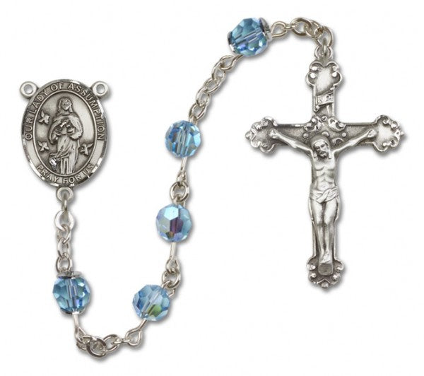 Our Lady of Assumption Sterling Silver Heirloom Rosary Fancy Crucifix
