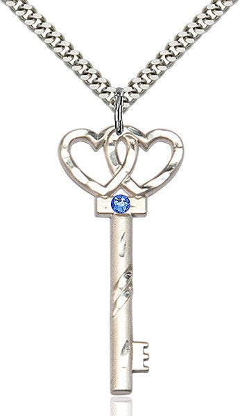 Larger Double Hearts Key Pendant with Birthstone