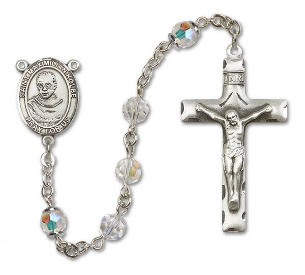 St. Maximilian Kolbe Sterling Silver Heirloom Rosary Squared Crucifix