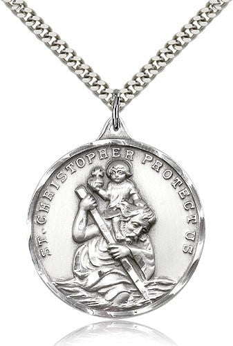 Large Round Saint Christopher Necklace for Men