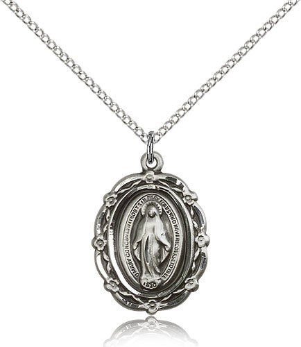 Floret Border Miraculous Medal Necklace
