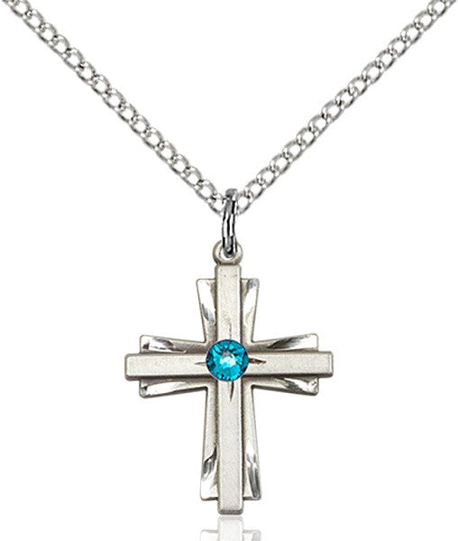 Etched Cross Pendant with Birthstone Options for Youth