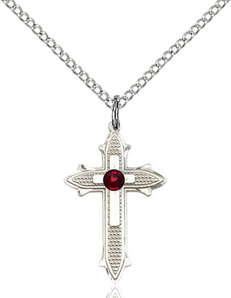 Polished and Textured Cross Pendant with Birthstone Options