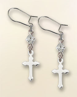 Sterling Silver Cross 'Crystal Bead' Earrings