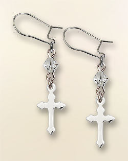 Sterling Silver Cross 'Crystal Bead' Earrings