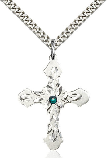 Floral and Petal Cross Pendant with Birthstone Options