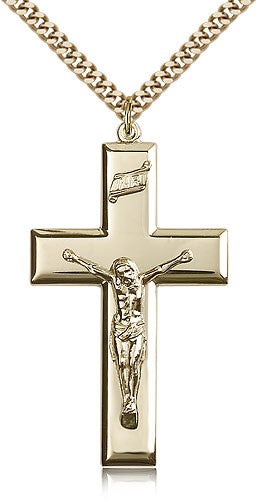 Men's Thick High Polish Crucifix Pendant | Sterling Silver & Gold