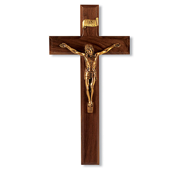 Goldtone Salerno Corpus Walnut Wall Crucifix - 11 inch