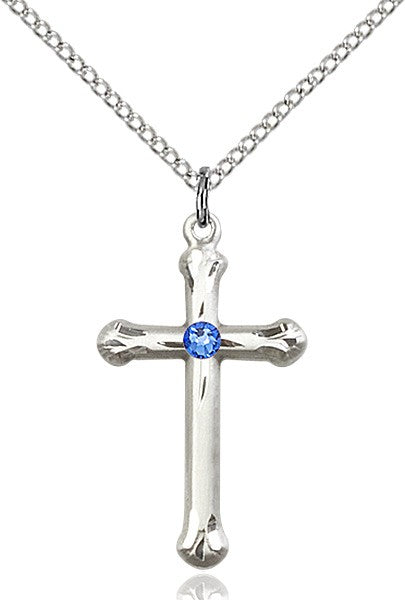 Teardrop Edge Cross Pendant with Birthstone Options