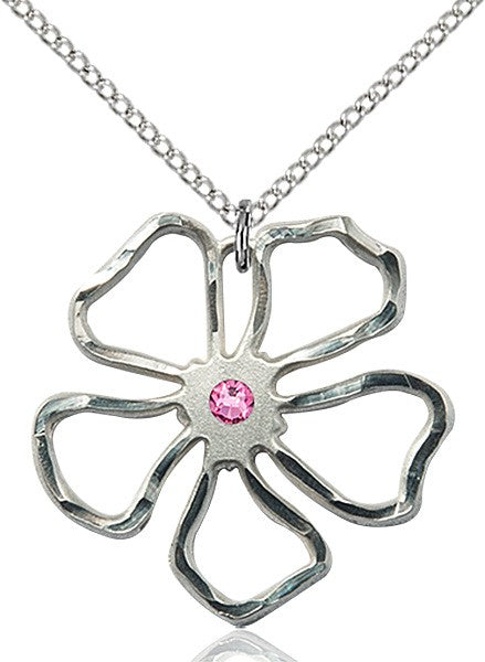 Five Petal Flower Pendant with Birthstone Center