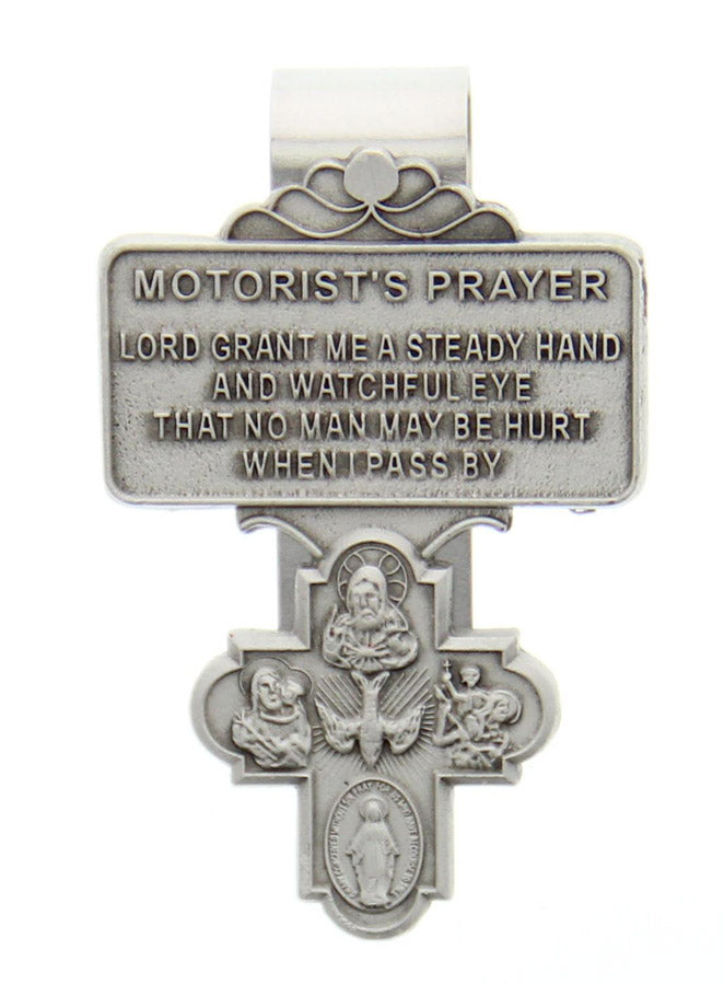 4-Way Cross Motorist's Prayer Visor Clip, Pewter - 2 1/4" H