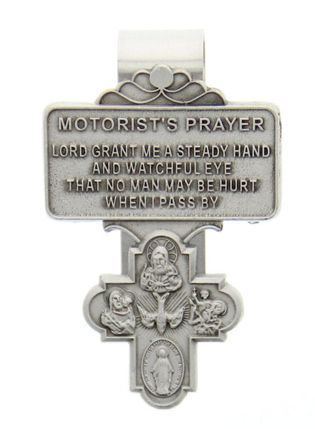 4-Way Cross Motorist's Prayer Visor Clip, Pewter - 2 1/4" H