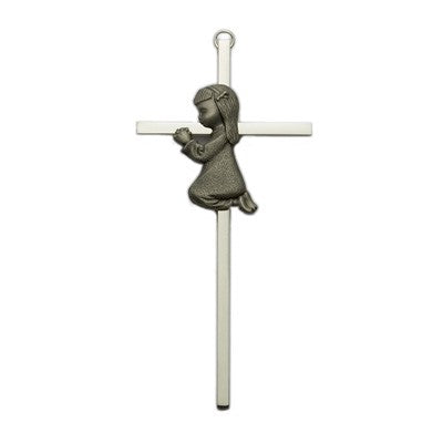 Praying Girl Silver Plated Baby Cross - 6'H