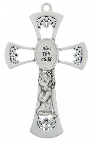 Praying Girl Pewter Cross - 6 inch