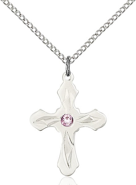 Cross Pendant with Pointed Etching Birthstone Options for Youth