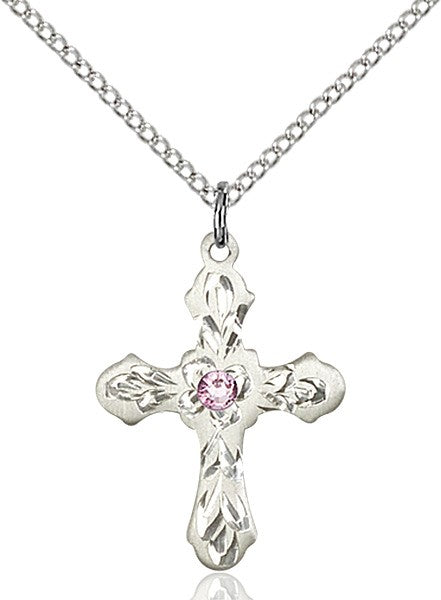 Medium Floral and Petal Cross Pendant with Birthstone Options