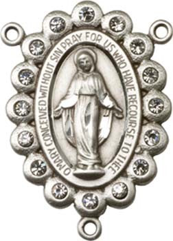 Glass Stone Miraculous Sterling Silver Rosary Centerpiece