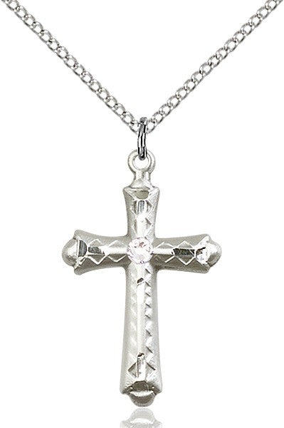 Matte Cross Pendant with Diamond Etching Birthstone Options