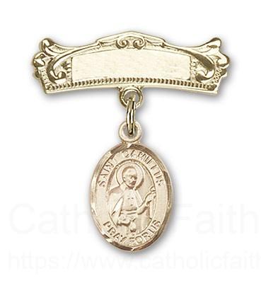 St. Camillus of Lellis Charm and Arched Polished Engravable Badge Pin