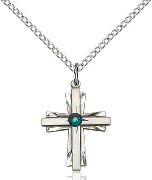 Etched Cross Pendant with Birthstone Options for Youth