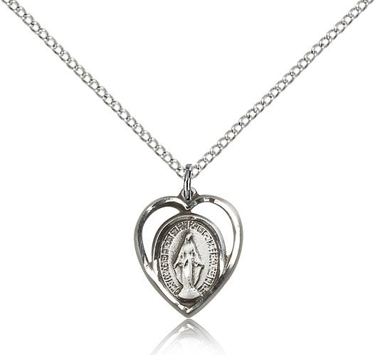 Heart Shape Open-Cut Miraculous Medal Necklace