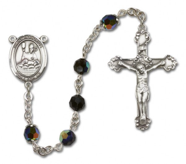 St. Honorius Sterling Silver Heirloom Rosary Fancy Crucifix