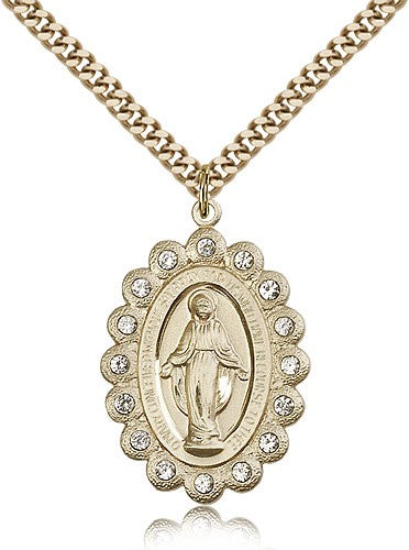 Miraculous Medal Necklace with Clear Swarovski Crystals
