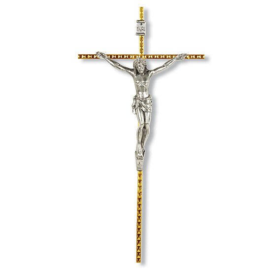 Italian Gold Plated Hammered Nickel Wall Crucifix - 10 inch