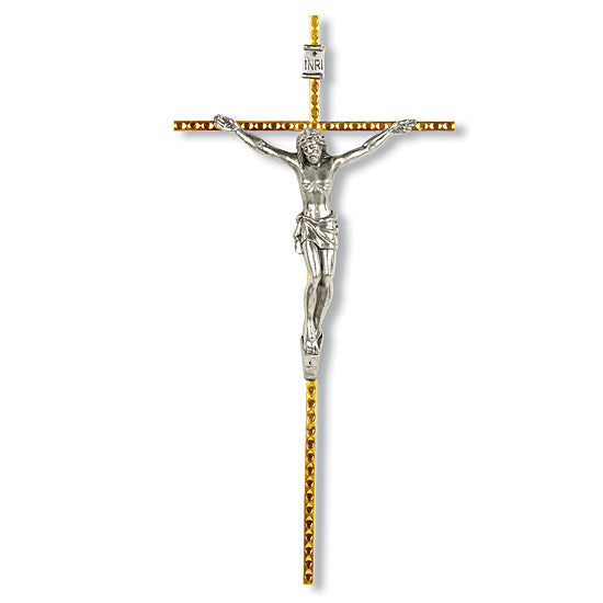 Italian Gold Plated Hammered Nickel Wall Crucifix - 10 inch