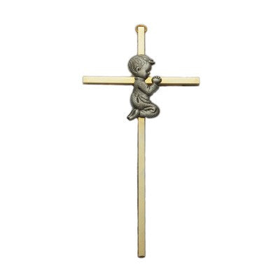 Praying Boy Brass Baby Cross 7'H