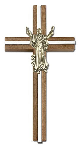 Risen Christ Wall Cross in Walnut and Metal Inlay 6"