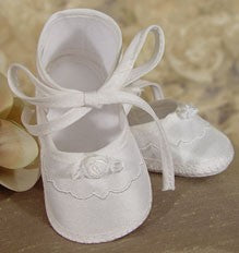 Silk Dupioni Baptism Shoe with Rosette for Girls