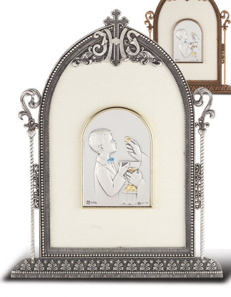 Salerni Sterling Silver First Communion Keepsake Plaque - Boy