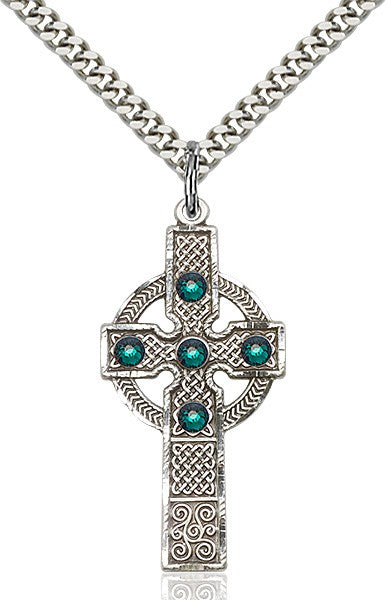 Tall Celtic Cross Pendant with Birthstone Options