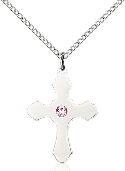 Medium High Polished Soft Edge Cross Pendant with Birthstone Options