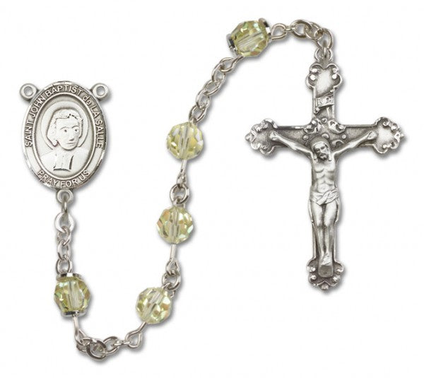 St. John Baptist de la Salle Sterling Silver Heirloom Rosary Fancy Crucifix
