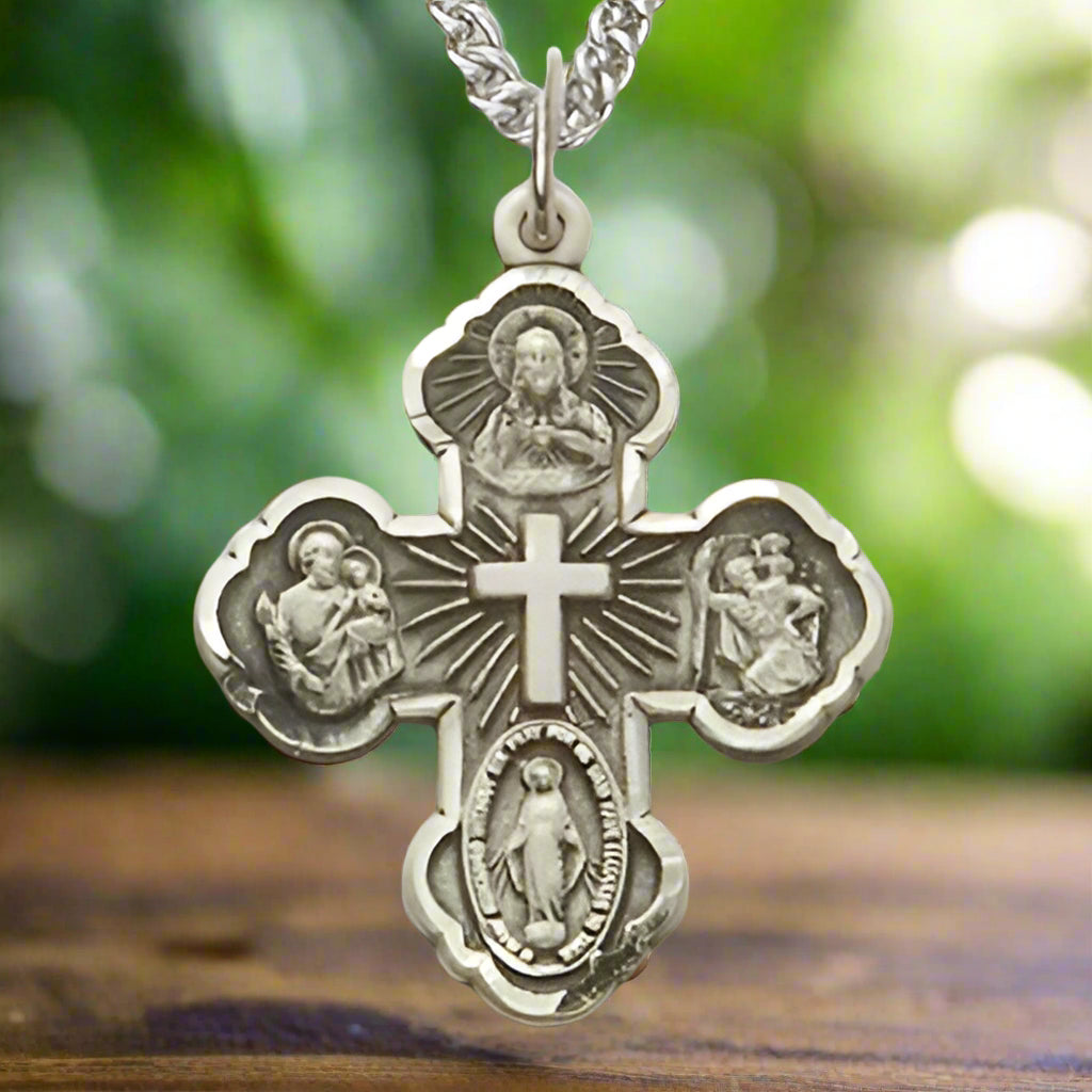 Four Way Cross Pendant with Engraved Scalloped Ends