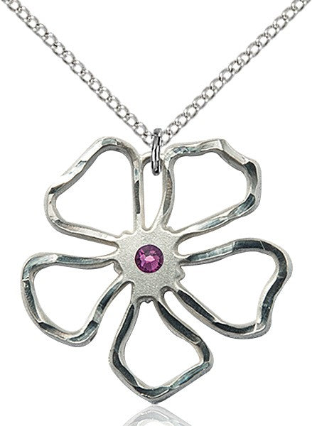 Five Petal Flower Pendant with Birthstone Center