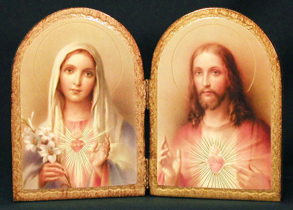 Immaculate Heart of Mary & Sacred Heart of Jesus Florentine Diptych 9 1/2'