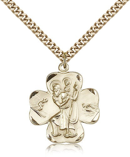 Swimmer Skier St. Christopher Clover Necklace