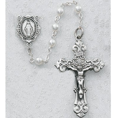 White Faux Pearl Rosary with Miraculous Centerpiece for Girls