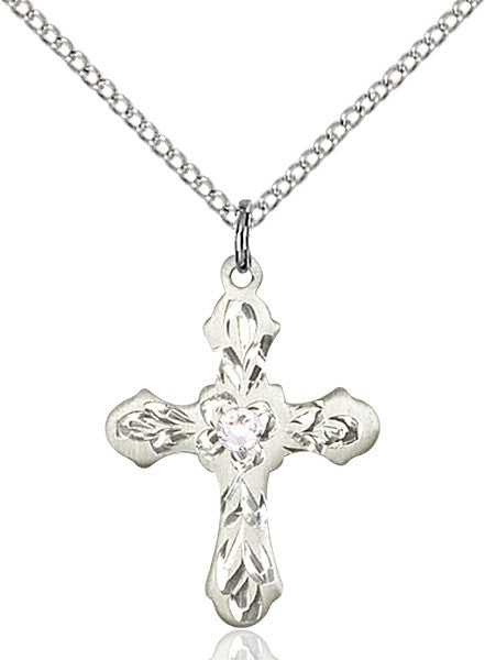 Medium Floral and Petal Cross Pendant with Birthstone Options