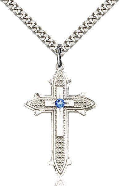 Large Textured Cross Pendant with 3mm Swarovski bead Birthstone Option for Women