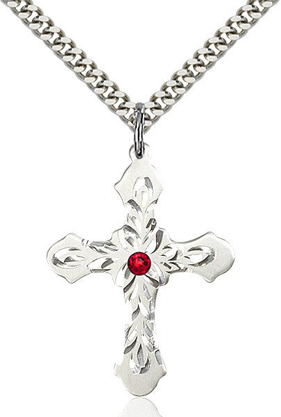 Floral and Petal Cross Pendant with Birthstone Options
