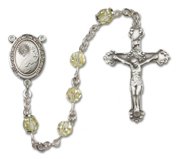 Footprints Cross Sterling Silver Heirloom Rosary Fancy Crucifix