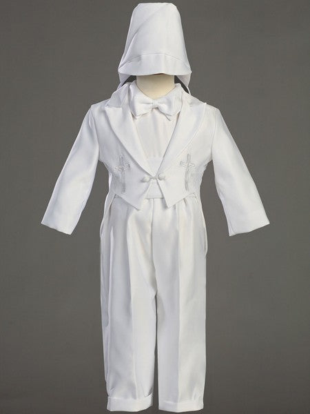 Round Tail Satin Baptism Suit with Cummerbund for Boys