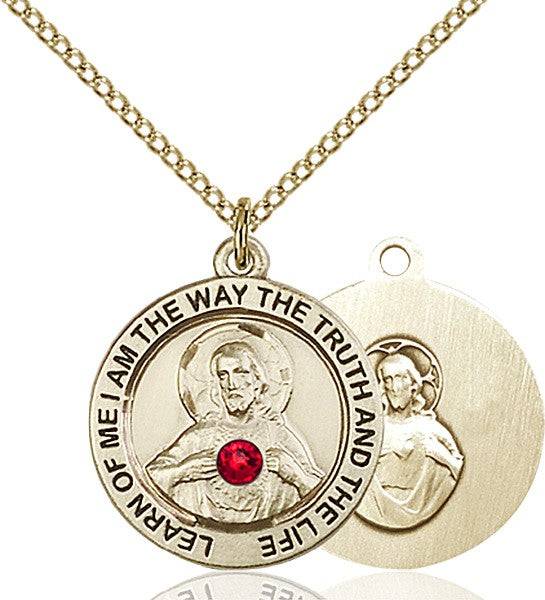 Round Medium Sacred Heart Pendant with Birthstone Options